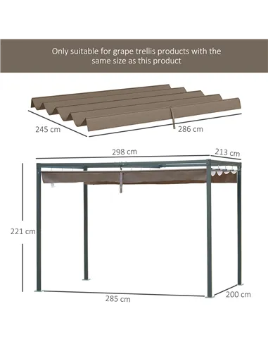 Outsunny Pergola Roof, Retractable Sun Shade Cover for 2.85 x 2m Pergola, UV30+ Protected, Coffee