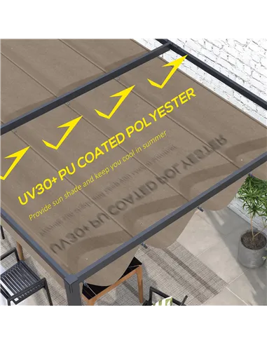Outsunny Pergola Roof, Retractable Sun Shade Cover for 2.85 x 2m Pergola, UV30+ Protected, Coffee