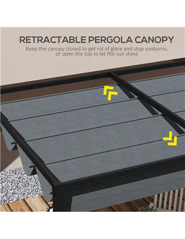 Outsunny Pergola Roof, Retractable Sun Shade Cover for 2.85 x 2m Pergola, UV30+ Protected, Dark Grey