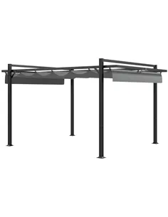 Outsunny 3 x 4m Retractable Pergola, Garden Gazebo Shelter with Aluminium Frame, for Grill, Patio, Deck, Dark Grey