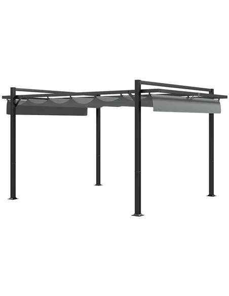 Outsunny 3 x 4m Retractable Pergola, Garden Gazebo Shelter with Aluminium Frame, for Grill, Patio, Deck, Dark Grey