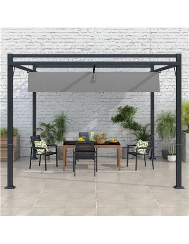Outsunny 3 x 4m Retractable Pergola, Garden Gazebo Shelter with Aluminium Frame, for Grill, Patio, Deck, Dark Grey
