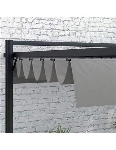 Outsunny 3 x 4m Retractable Pergola, Garden Gazebo Shelter with Aluminium Frame, for Grill, Patio, Deck, Dark Grey