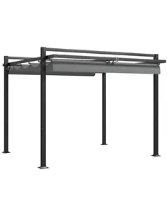 Outsunny 3 x 3(m) Retractable Pergola, Garden Gazebo Shelter with Aluminium Frame, for Grill, Patio, Deck, Dark Grey