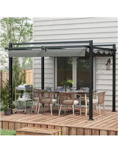 Outsunny 3 x 3(m) Retractable Pergola, Garden Gazebo Shelter with Aluminium Frame, for Grill, Patio, Deck, Dark Grey 2