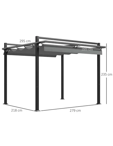 Outsunny 3 x 3(m) Retractable Pergola, Garden Gazebo Shelter with Aluminium Frame, for Grill, Patio, Deck, Dark Grey