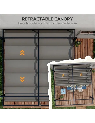 Outsunny 3 x 3(m) Retractable Pergola, Garden Gazebo Shelter with Aluminium Frame, for Grill, Patio, Deck, Dark Grey