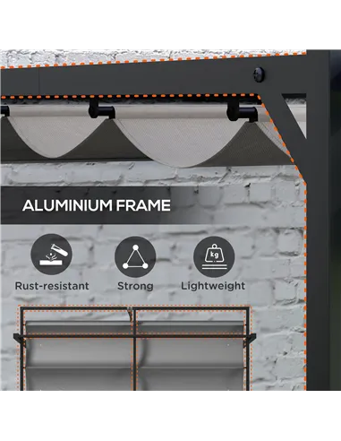 Outsunny 3 x 3(m) Retractable Pergola, Garden Gazebo Shelter with Aluminium Frame, for Grill, Patio, Deck, Dark Grey