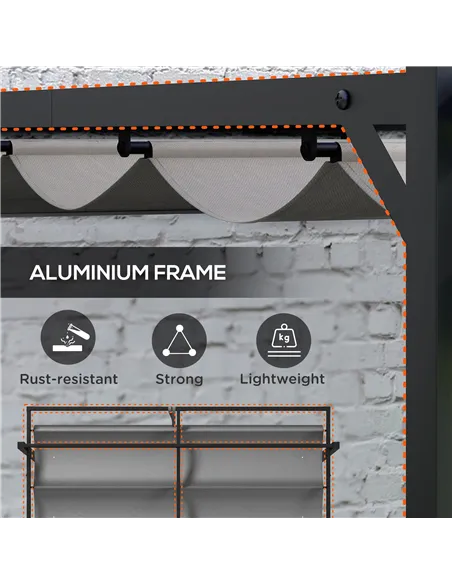 Outsunny 3 x 3(m) Retractable Pergola, Garden Gazebo Shelter with Aluminium Frame, for Grill, Patio, Deck, Dark Grey