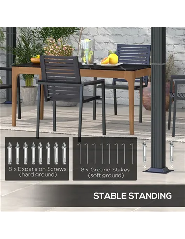 Outsunny 3 x 3(m) Retractable Pergola, Garden Gazebo Shelter with Aluminium Frame, for Grill, Patio, Deck, Dark Grey