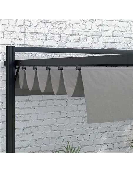 Outsunny 3 x 3(m) Retractable Pergola, Garden Gazebo Shelter with Aluminium Frame, for Grill, Patio, Deck, Dark Grey