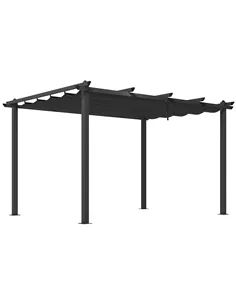 Outsunny 3 x 4m Aluminium Pergola, with Retractable Roof - Dark Grey