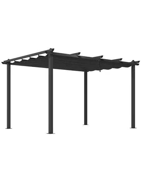 Outsunny 3 x 4m Aluminium Pergola, with Retractable Roof - Dark Grey