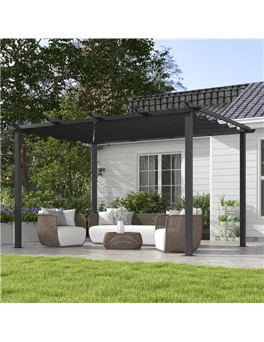 Outsunny 3 x 4m Aluminium Pergola, with Retractable Roof - Dark Grey