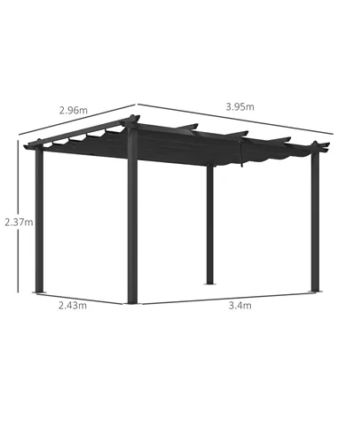 Outsunny 3 x 4m Aluminium Pergola, with Retractable Roof - Dark Grey