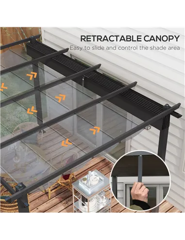 Outsunny 3 x 4m Aluminium Pergola, with Retractable Roof - Dark Grey