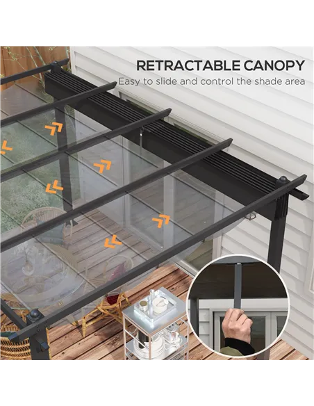 Outsunny 3 x 4m Aluminium Pergola, with Retractable Roof - Dark Grey