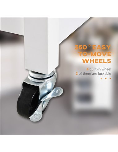 HOMCOM Kitchen Trolley, Kitchen Island on Wheels, w/ Wood Top, 3 Shelves and Storage Cupboard, White