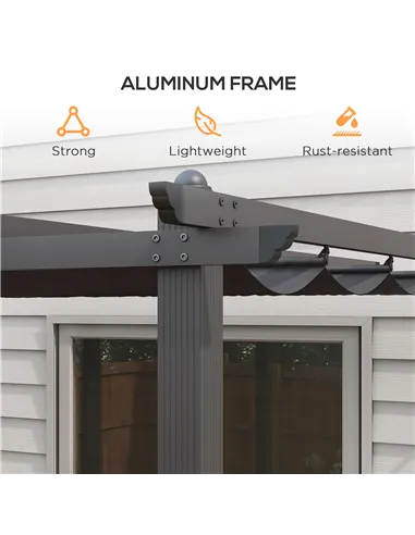 Outsunny 3 x 4m Aluminium Pergola, with Retractable Roof - Dark Grey