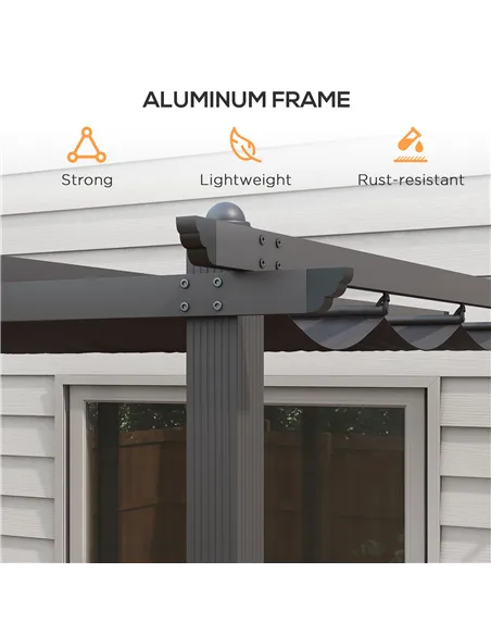 Outsunny 3 x 4m Aluminium Pergola, with Retractable Roof - Dark Grey
