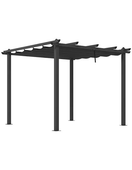 Outsunny 3 x 3m Aluminium Pergola, with Retractable Roof - Dark Grey