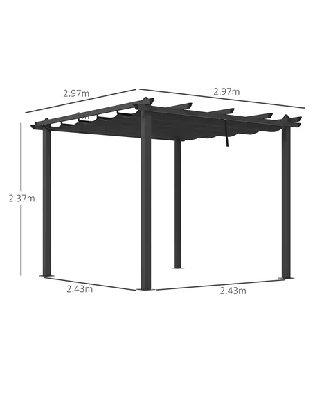 Outsunny 3 x 3m Aluminium Pergola, with Retractable Roof - Dark Grey