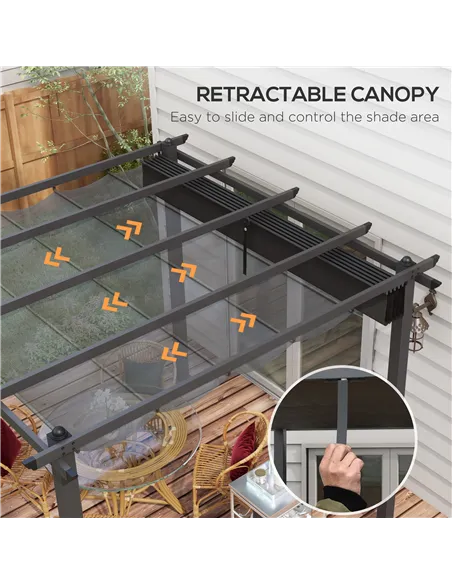 Outsunny 3 x 3m Aluminium Pergola, with Retractable Roof - Dark Grey