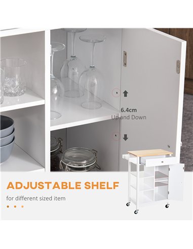 HOMCOM Kitchen Trolley, Kitchen Island on Wheels, w/ Wood Top, 3 Shelves and Storage Cupboard, White
