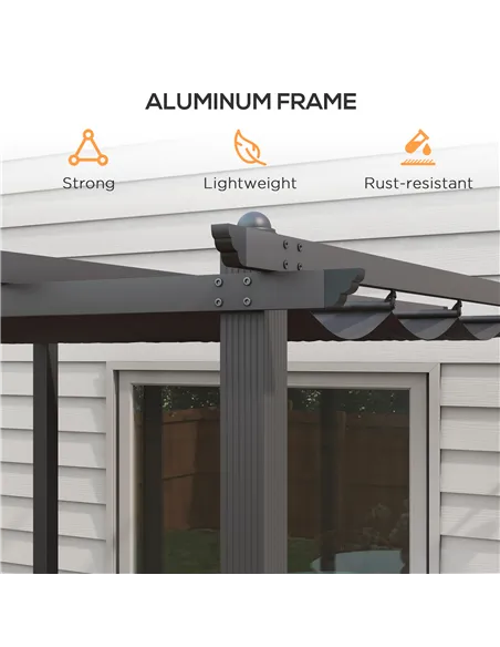 Outsunny 3 x 3m Aluminium Pergola, with Retractable Roof - Dark Grey