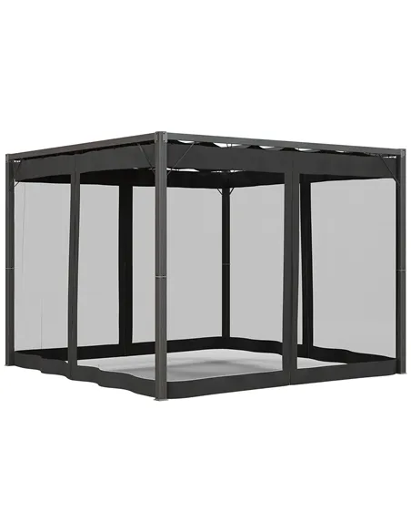 Outsunny 3 x 3m Aluminium Frame Pergola, with Retractable Roof - Dark Grey