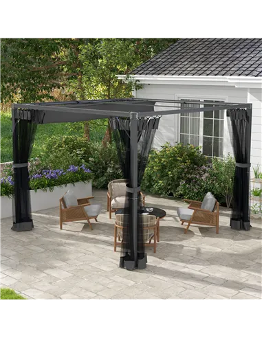 Outsunny 3 x 3m Aluminium Frame Pergola, with Retractable Roof - Dark Grey