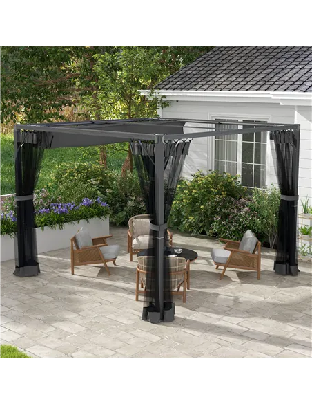 Outsunny 3 x 3m Aluminium Frame Pergola, with Retractable Roof - Dark Grey