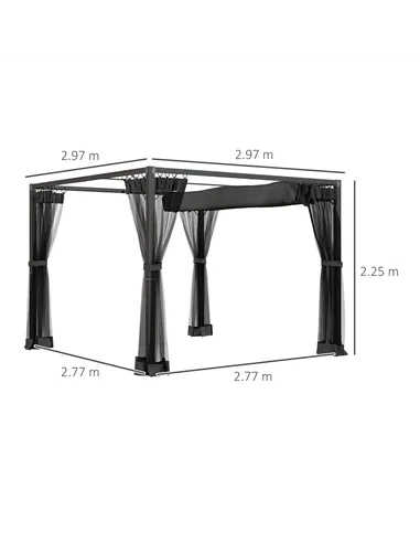 Outsunny 3 x 3m Aluminium Frame Pergola, with Retractable Roof - Dark Grey