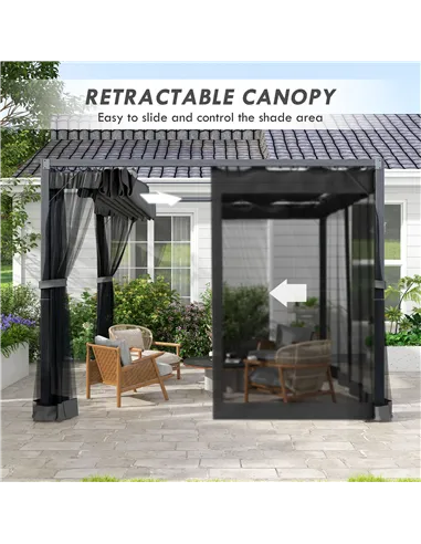 Outsunny 3 x 3m Aluminium Frame Pergola, with Retractable Roof - Dark Grey
