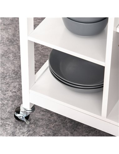 HOMCOM Kitchen Trolley, Kitchen Island on Wheels, w/ Wood Top, 3 Shelves and Storage Cupboard, White