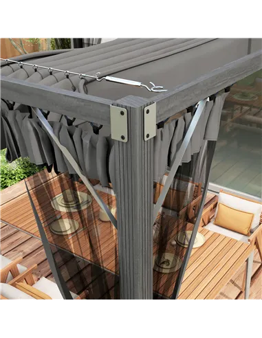 Outsunny 3 x 3m Aluminium Frame Pergola, with Retractable Roof - Dark Grey