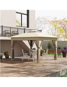 Outsunny 3 x 3(m) Pop Up Gazebo Party Tent with Solar-Powered LED Lights, Adjustable Event Shelter with Netting, Khaki 2