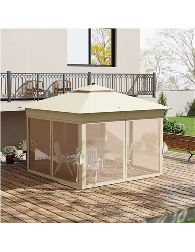 Outsunny 3 x 3(m) Pop Up Gazebo Party Tent with Solar-Powered LED Lights, Adjustable Event Shelter with Netting, Khaki