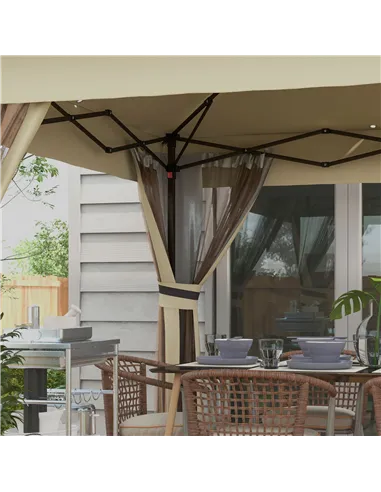 Outsunny 3 x 3(m) Pop Up Gazebo Party Tent with Solar-Powered LED Lights, Adjustable Event Shelter with Netting, Khaki