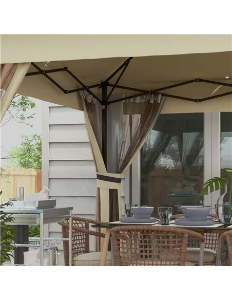 Outsunny 3 x 3(m) Pop Up Gazebo Party Tent with Solar-Powered LED Lights, Adjustable Event Shelter with Netting, Khaki