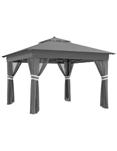 Outsunny 3 x 3(m) Pop Up Gazebo Party Tent with Solar-Powered LED Lights, Adjustable Event Shelter with Netting, Grey
