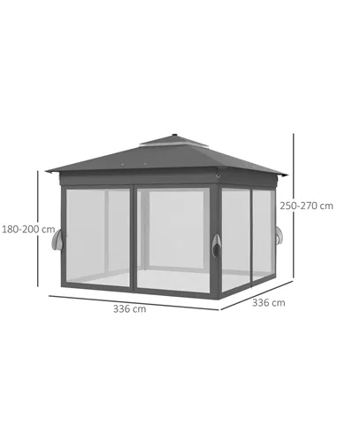 Outsunny 3 x 3(m) Pop Up Gazebo Party Tent with Solar-Powered LED Lights, Adjustable Event Shelter with Netting, Grey