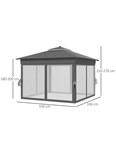 Outsunny 3 x 3(m) Pop Up Gazebo Party Tent with Solar-Powered LED Lights, Adjustable Event Shelter with Netting, Grey