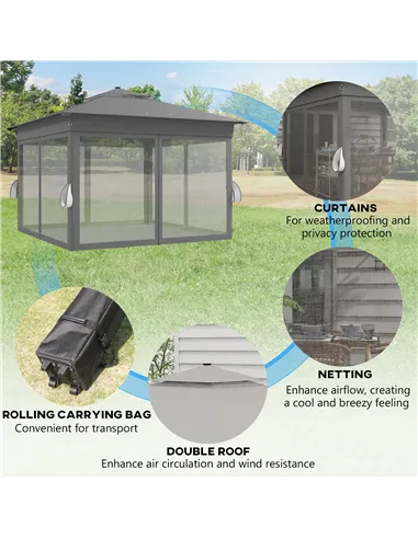 Outsunny 3 x 3(m) Pop Up Gazebo Party Tent with Solar-Powered LED Lights, Adjustable Event Shelter with Netting, Grey