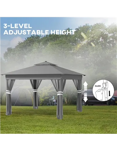 Outsunny 3 x 3(m) Pop Up Gazebo Party Tent with Solar-Powered LED Lights, Adjustable Event Shelter with Netting, Grey