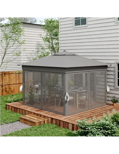 Outsunny 3 x 3(m) Pop Up Gazebo Party Tent with Solar-Powered LED Lights, Adjustable Event Shelter with Netting, Grey
