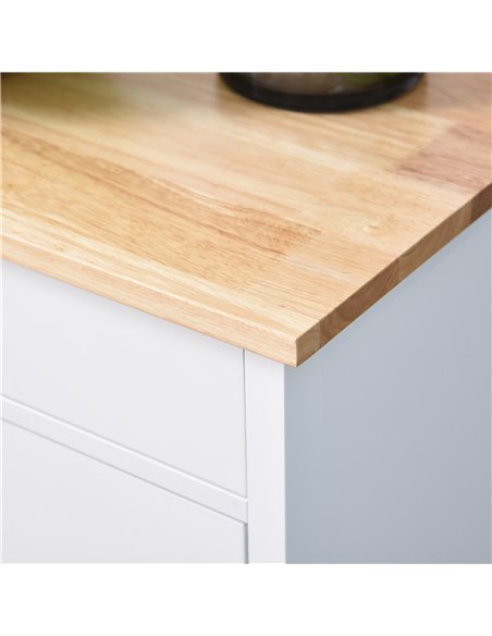 HOMCOM Kitchen Trolley, Kitchen Island on Wheels, w/ Wood Top, 3 Shelves and Storage Cupboard, White