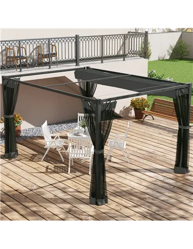 Outsunny 3 x 4m Aluminium Frame Pergola, with Retractable Roof - Dark Grey