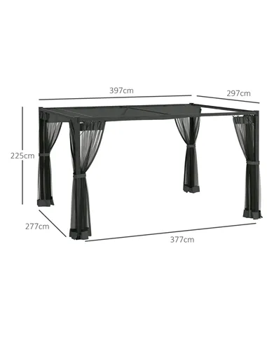 Outsunny 3 x 4m Aluminium Frame Pergola, with Retractable Roof - Dark Grey