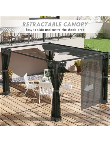 Outsunny 3 x 4m Aluminium Frame Pergola, with Retractable Roof - Dark Grey